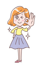 オッケーサインをする笑顔の若い女性