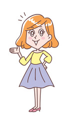 手のひらを見せて案内をする若い女性