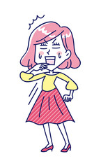 汗をかいてたじろぐ若い女性