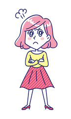 腕組みをして怒っている若い女性