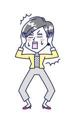 頭を抱えてショックを受ける若い女性