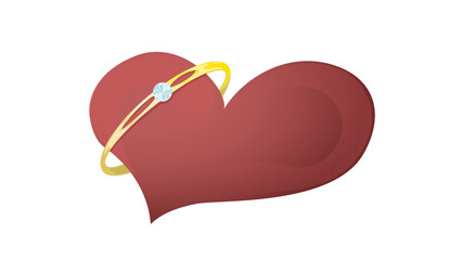 Heart with diamond engagement ring positioned in a halo around the heart