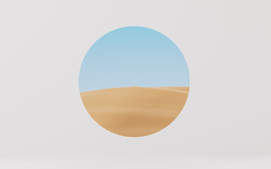 Watch natural landscape through the hole on the white wall, 3d rendering.