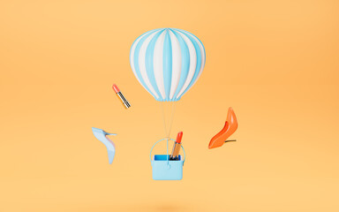 Hot air balloon and shopping, 3d rendering.