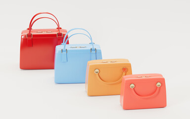 Many handbags with white background, 3d rendering.