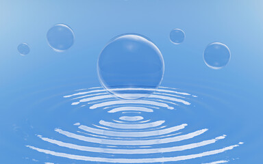 Naklejka na ściany i meble Bubbles floating on the water, water background, 3d rendering.