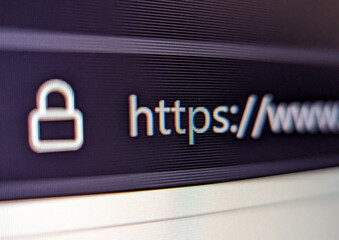 Closeup view of internet browser address bar with security lock icon and url - obrazy, fototapety, plakaty