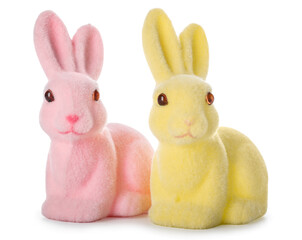 Different cute Easter bunnies on white background
