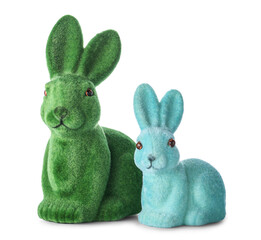 Different cute Easter bunnies on white background