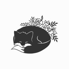 Cute fox logo vector, fox design with flower illustration