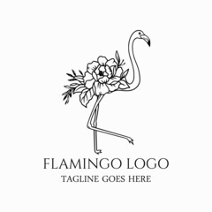 Flamingo logo with flower vector, flamingo icon illustration
