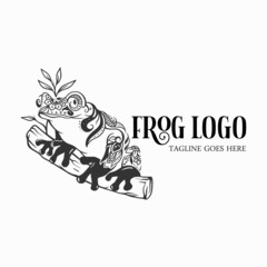 Frog logo vector, bullfrog cartoon design art, frog icon illustration - obrazy, fototapety, plakaty
