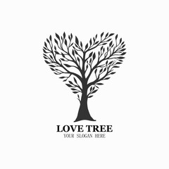 Obraz premium love tree logo vector, ecology garden icon design illustration