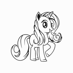 cute pony with horned vector, unicorn cartoon art illustration