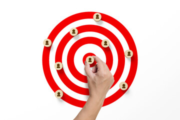 Customer target audience marketing strategy. Social media user marketing. People icon target group...
