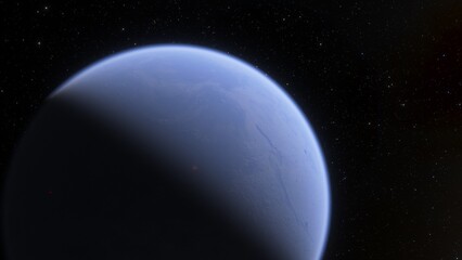 View of planet earth from space, detailed planet surface, science fiction wallpaper, cosmic landscape 3D render	
