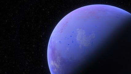 Obraz premium View of planet earth from space, detailed planet surface, science fiction wallpaper, cosmic landscape 3D render 