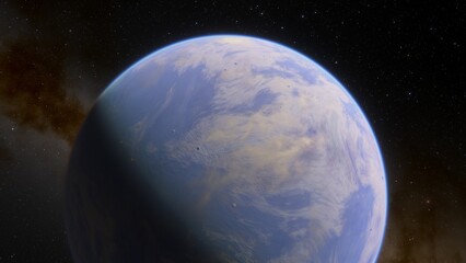 View of planet earth from space, detailed planet surface, science fiction wallpaper, cosmic landscape 3D render	