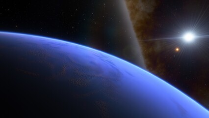 Obraz na płótnie Canvas View of planet earth from space, detailed planet surface, science fiction wallpaper, cosmic landscape 3D render 