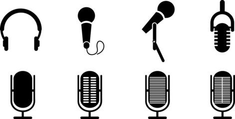 Microphone icons set. Black on a white background illustration..eps