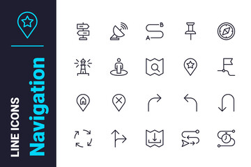 Follow map and find way icons set