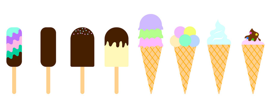 ice cream set. Flat design. Summer icon. Sweet food. Vector illustration. stock image.