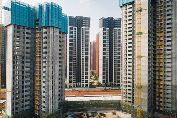 Aerial view of multistory apartment construction site in China