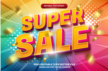 super sale hype modern 3d editable text effect with colorfull halftone comic background