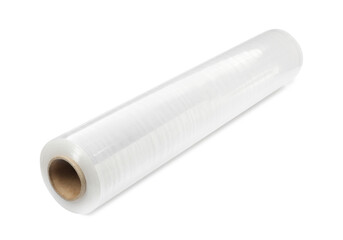 Roll of plastic stretch wrap film isolated on white
