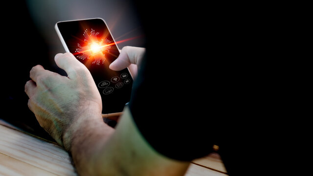 New technology and business process strategy, business people use fingerprints on smartphones. To access personal financial information, biosecurity, innovative technology against digital cybercrime.