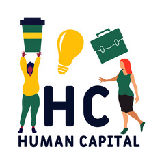 HC - Human Capital acronym. business concept background.  vector illustration concept with keywords and icons. lettering illustration with icons for web banner, flyer, landing pag