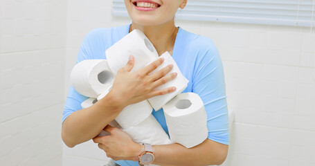 happy woman with toilet papers