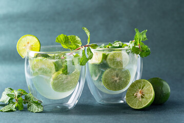 Green lime juice soda with mint leaf, Fresh drink in summer season