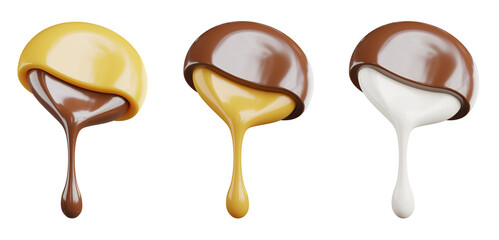 Chocolate Caramel and milk isolated on white background,with clipping path.