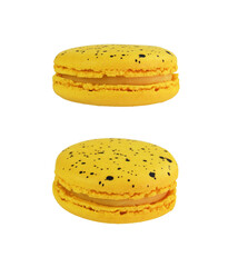 Set of yellow macarons with black decorations isolated