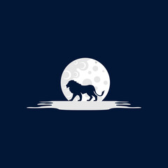 Lion and moon vector design. Idea for company style logo