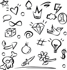 hand drawn Abstract arrows, ribbons and other hand drawn style elements for concept design. Doodle illustration, Vector template for decoration