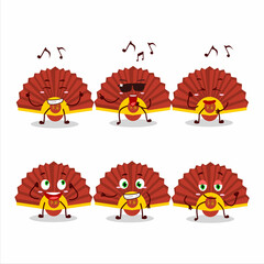 An image of red chinese fan dancer cartoon character enjoying the music