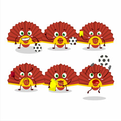 Red chinese fan cartoon character working as a Football referee