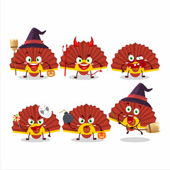 Halloween expression emoticons with cartoon character of red chinese fan