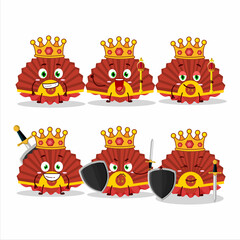 A Charismatic King red chinese fan cartoon character wearing a gold crown