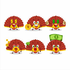 Red chinese fan cartoon character with cute emoticon bring money