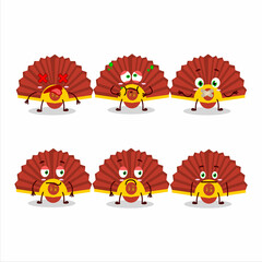 Red chinese fan cartoon character with nope expression