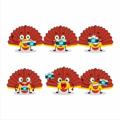 Photographer profession emoticon with red chinese fan cartoon character