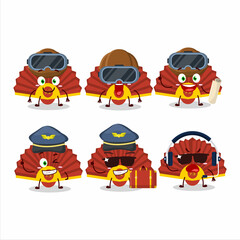 Pilot cartoon mascot red chinese fan with glasses