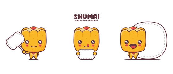 vector shumai cartoon mascot, asian dumpling illustration, with blank board banner