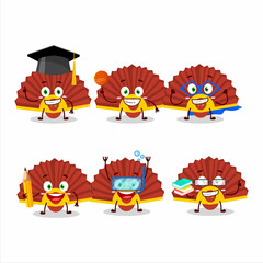 School student of red chinese fan cartoon character with various expressions