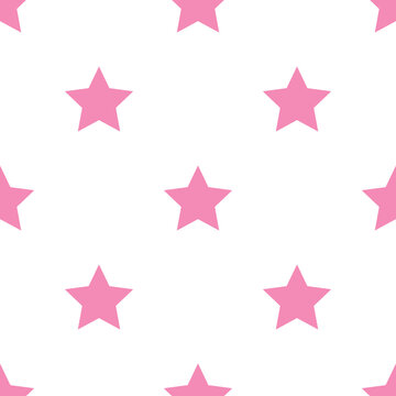 Pink star seamless pattern on white background 