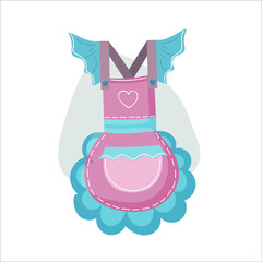 Illustration of a pink ruffled cooking apron in a cartoon, hand-drawn style.