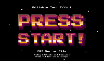 Press Start 3D game pixel editable text effect - obrazy, fototapety, plakaty